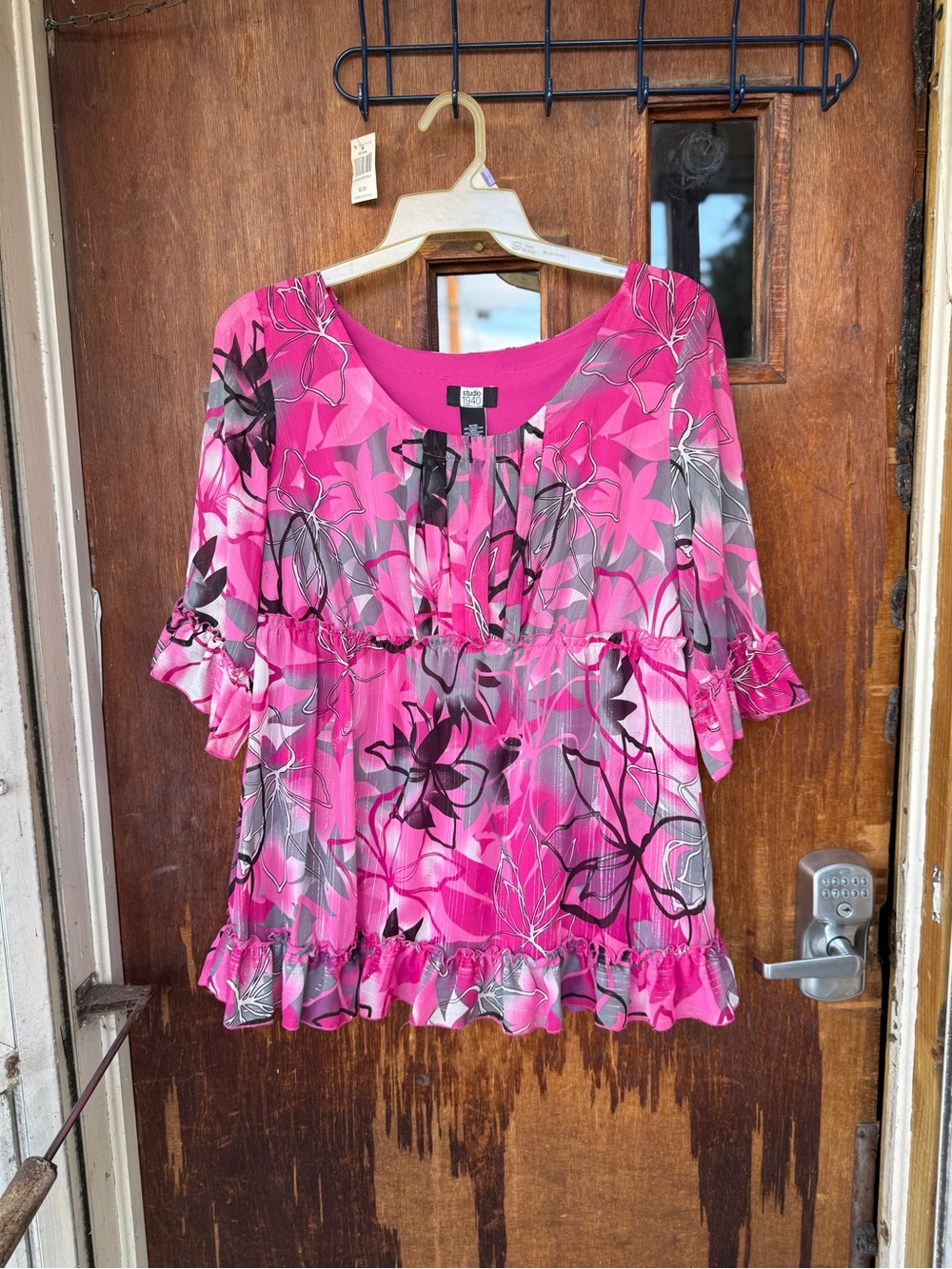 Studio Pink Floral Peasant Blouse